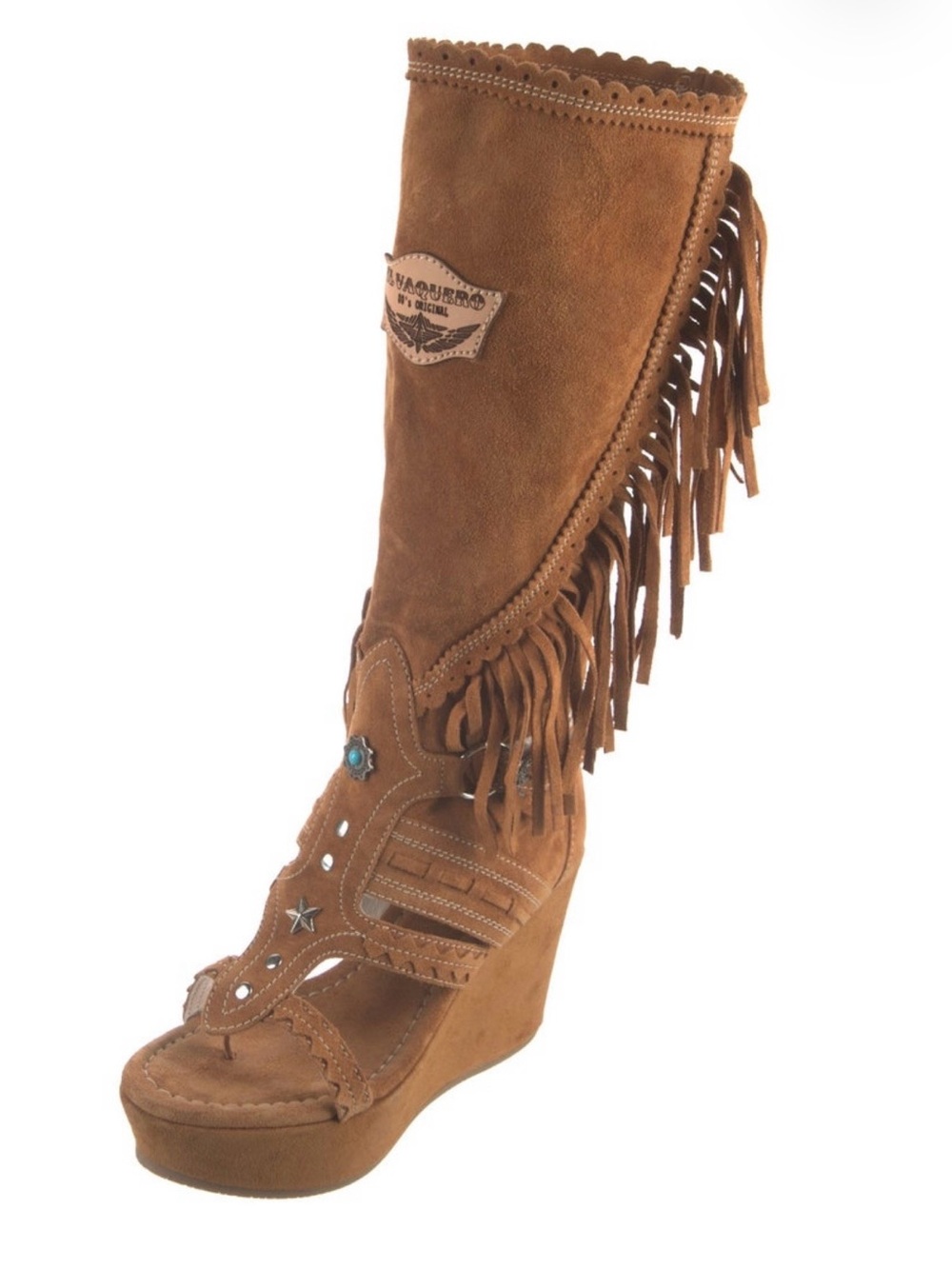 EL VAQUERO GIADA SILVERSTONE MOU FRINGE WEDGE SANDALS SIZE 38 US 8 - Picture 5 of 8